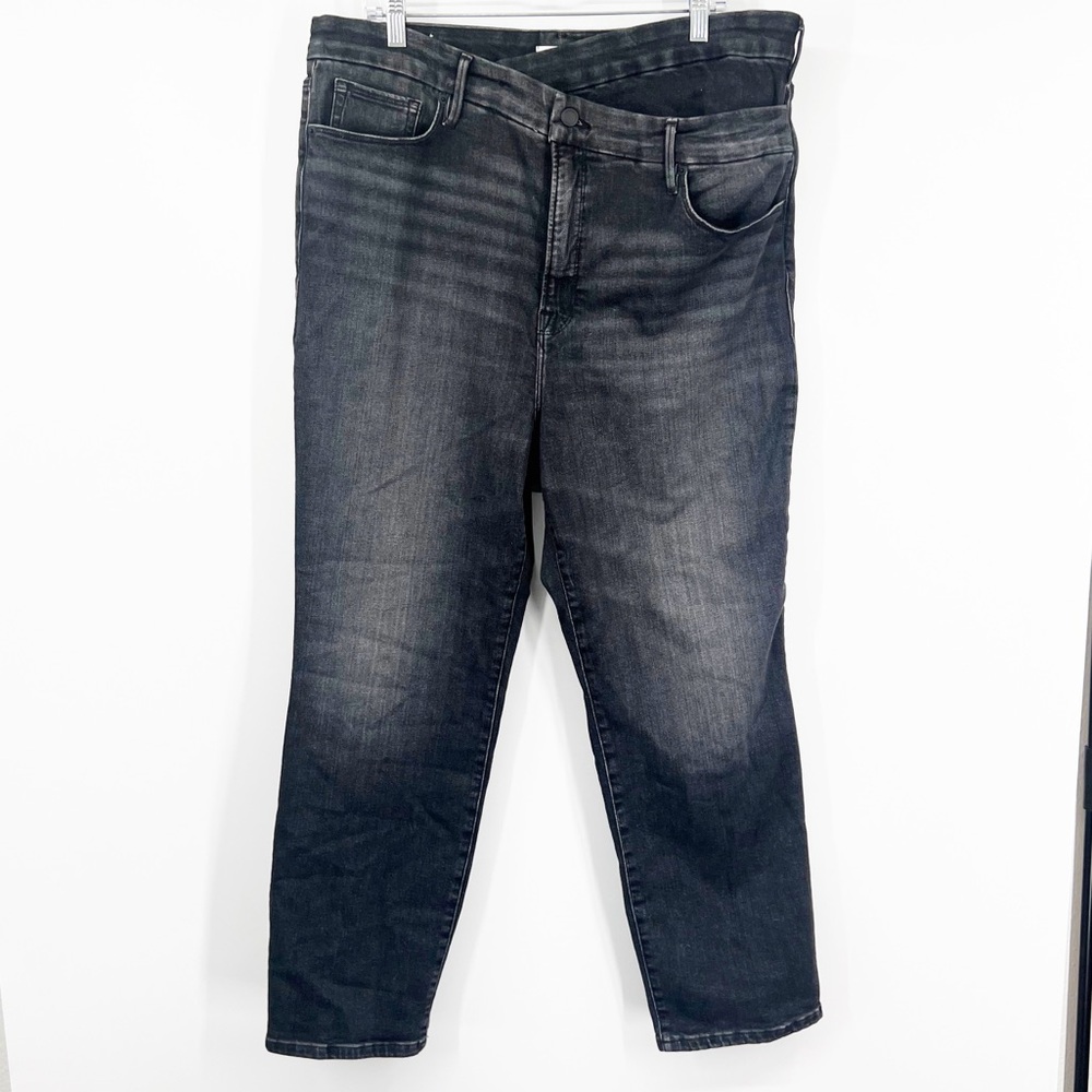 Good American Good Classic Slim Straight Jeans High Rise Criss Cross Waist